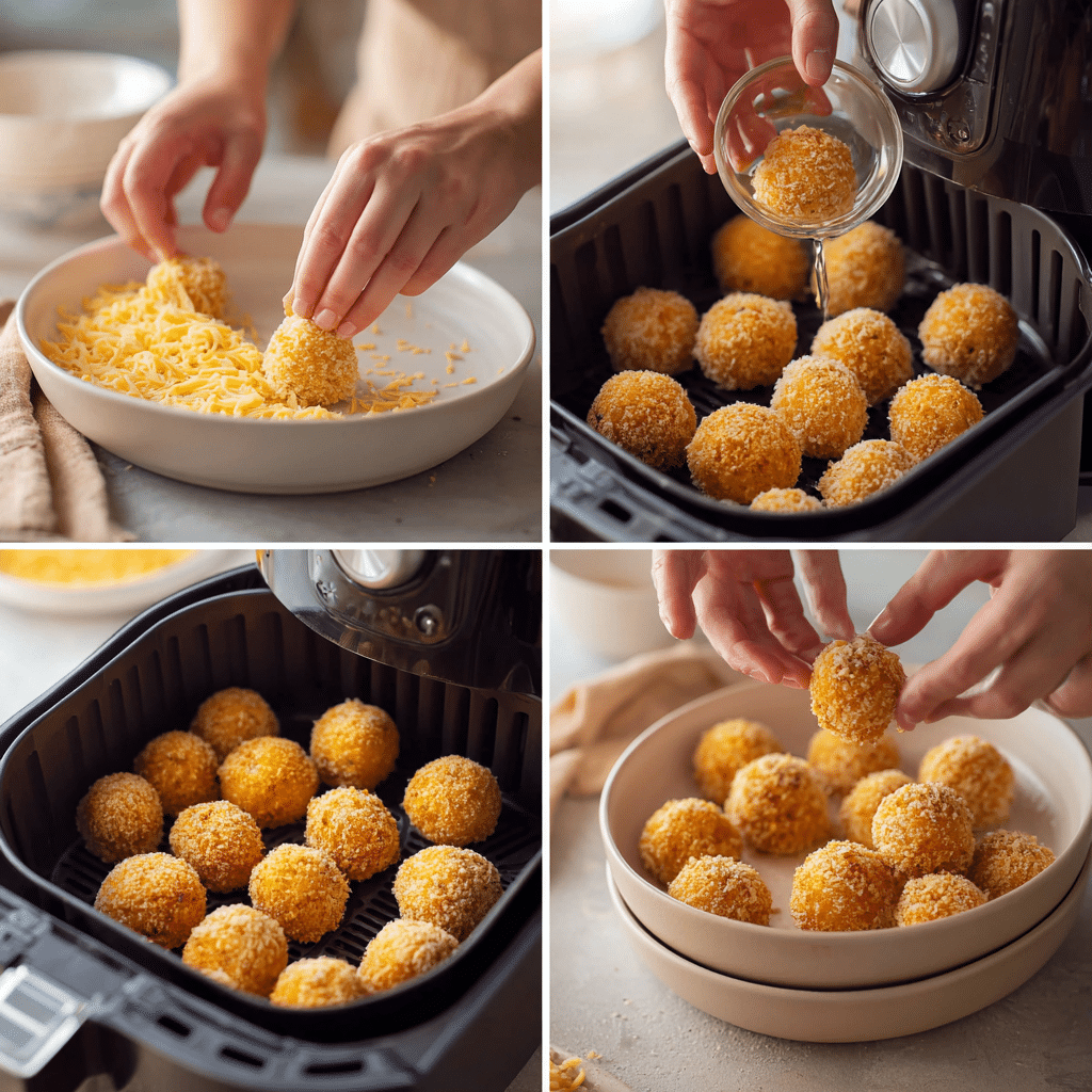 Step-by-step making Cheesecake Factory Air Fryer Fried Macaroni and Cheese Balls
