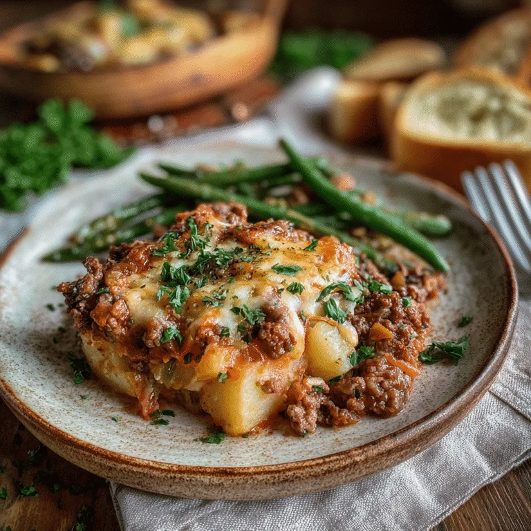 Hobo Casserole with Ground Beef and Potatoes fresh out of the oven, golden and cheesy
