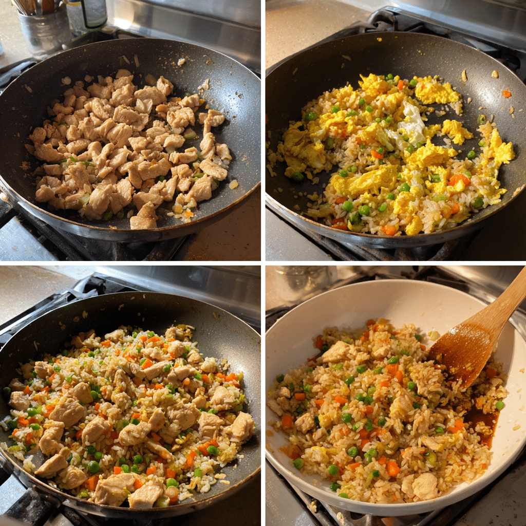 Chinese Chicken Fried Rice recipe step by step collage