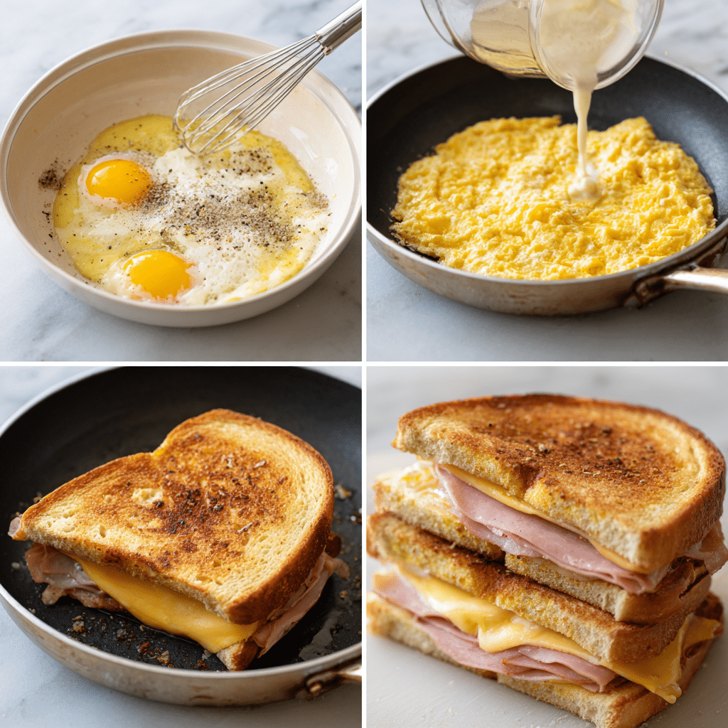 Egg and Ham Breakfast Sandwich recipe step-by-step collage