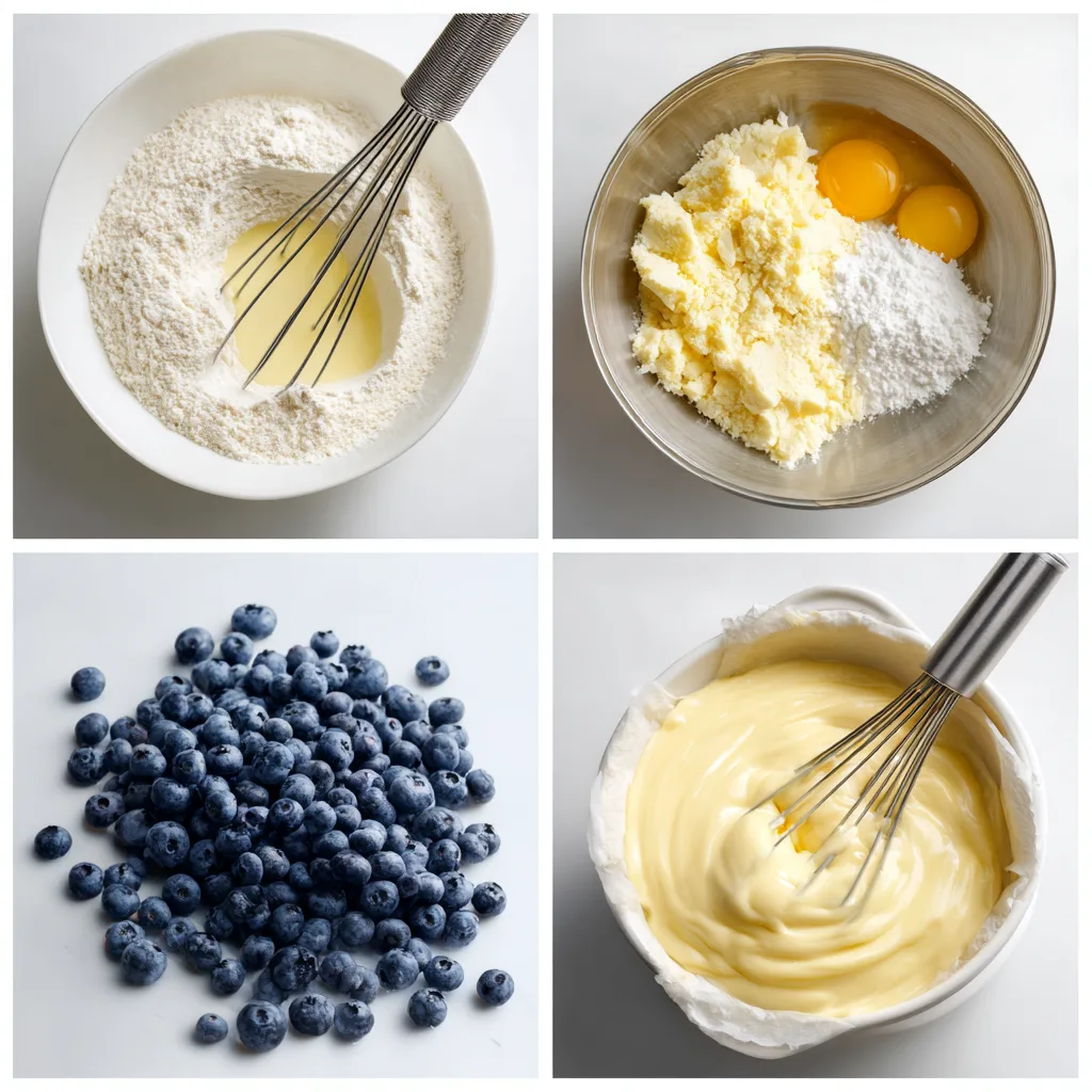 Four-step collage mixing dry and wet ingredients