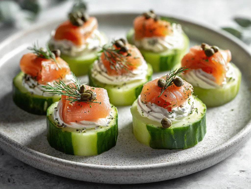 Smoked Salmon Cucumber Bites with cream cheese and dill