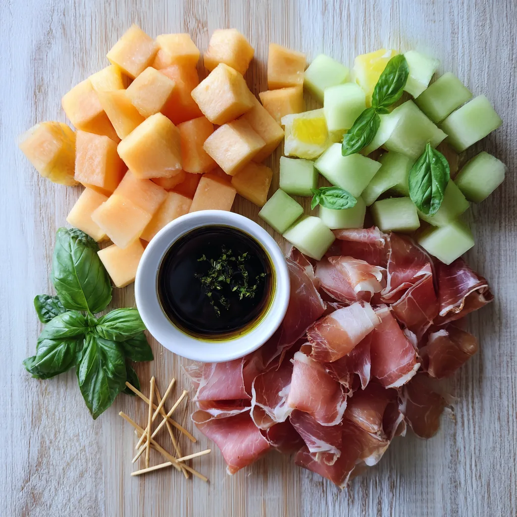 Ingredients for Prosciutto-Wrapped Melon Holiday Bites