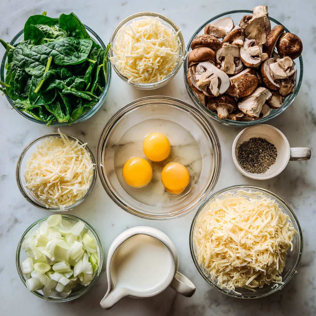u1891677983 Flat lay of ingredients for Spinach Mushroom Egg 68ed0b9b 0e9b 42fb a297 4138d3b9d484 1