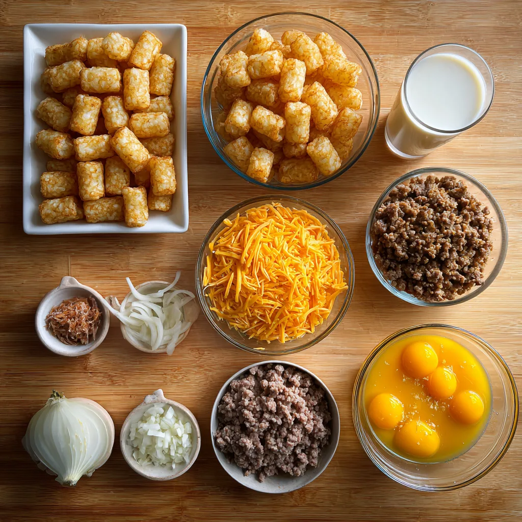 u1891677983 Flat lay of ingredients for Tater Tot Breakfast C b50002aa faed 4152 b2bb e8f9847430e0 3