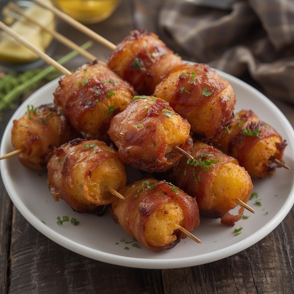 Bacon Wrapped Tater Tot Skewers