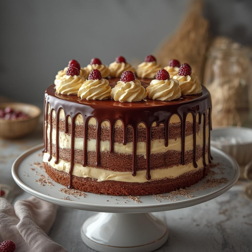 Finished Neapolitan Drip Cake