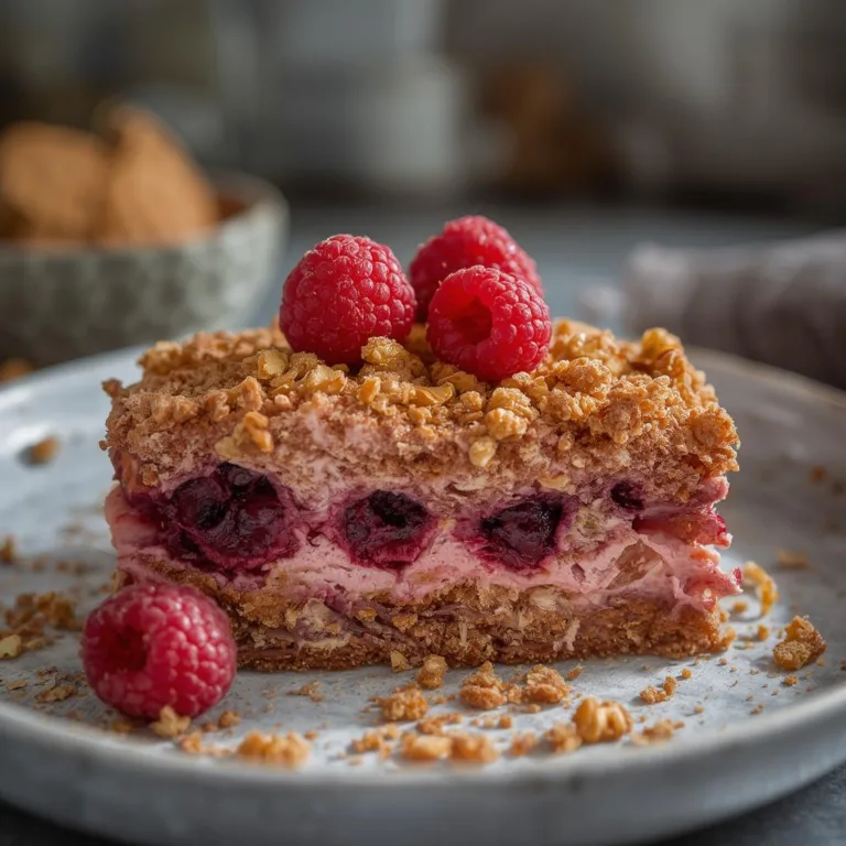 Raspberry Pretzel Crunch Cake