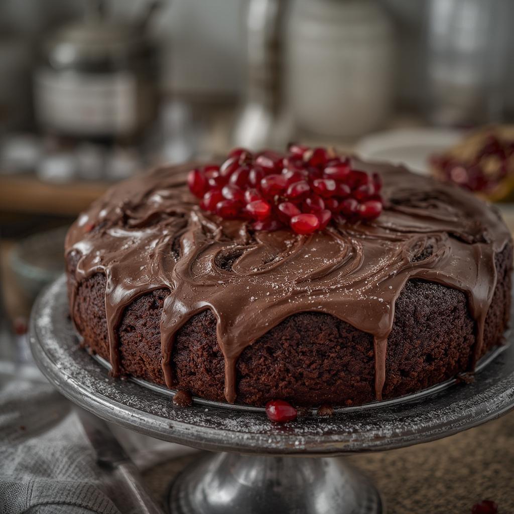 Squidgy Chocolate Pomegranate Torte