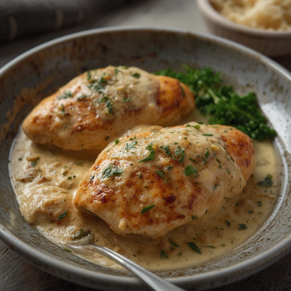 Creamy Garlic Chicken Breasts : Irresistibly Delicious & Easy Weeknight Dinner! 4 Creamy Garlic Chicken Breasts 3