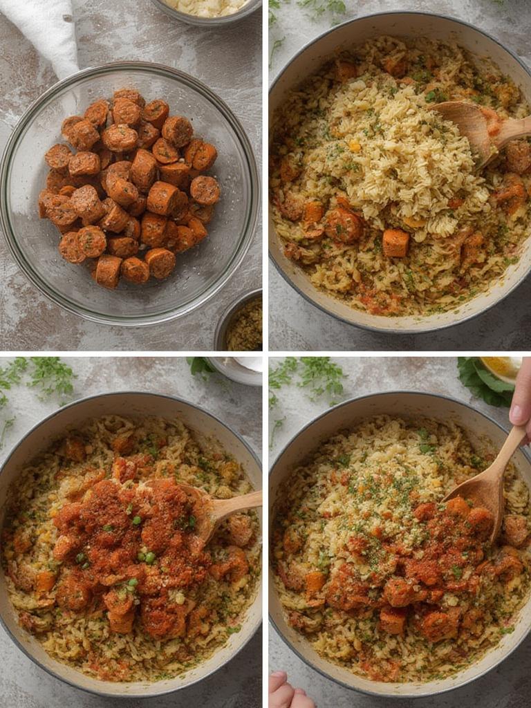 Simmering orzo in a skillet