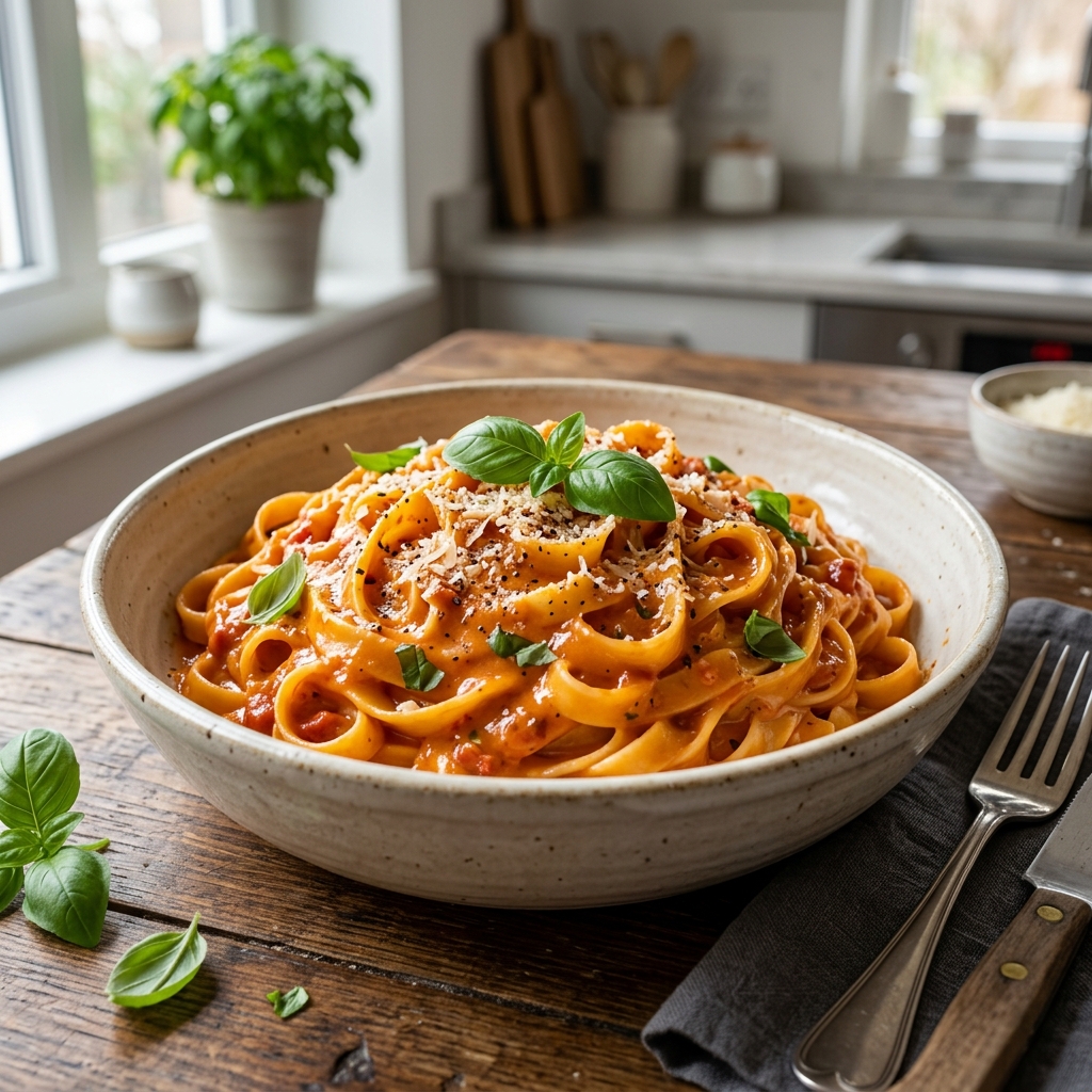 Cremige Pasta mit Tomatensoße – Herzhaft, cremig und das perfekte schnelle Wohlfühlgericht