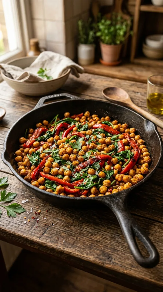 Budget-Rezepte unter 5 €: Wie man schnell, satt und trotzdem gut isst 8 Chickpeas roasted pepper spinach… 202605112022