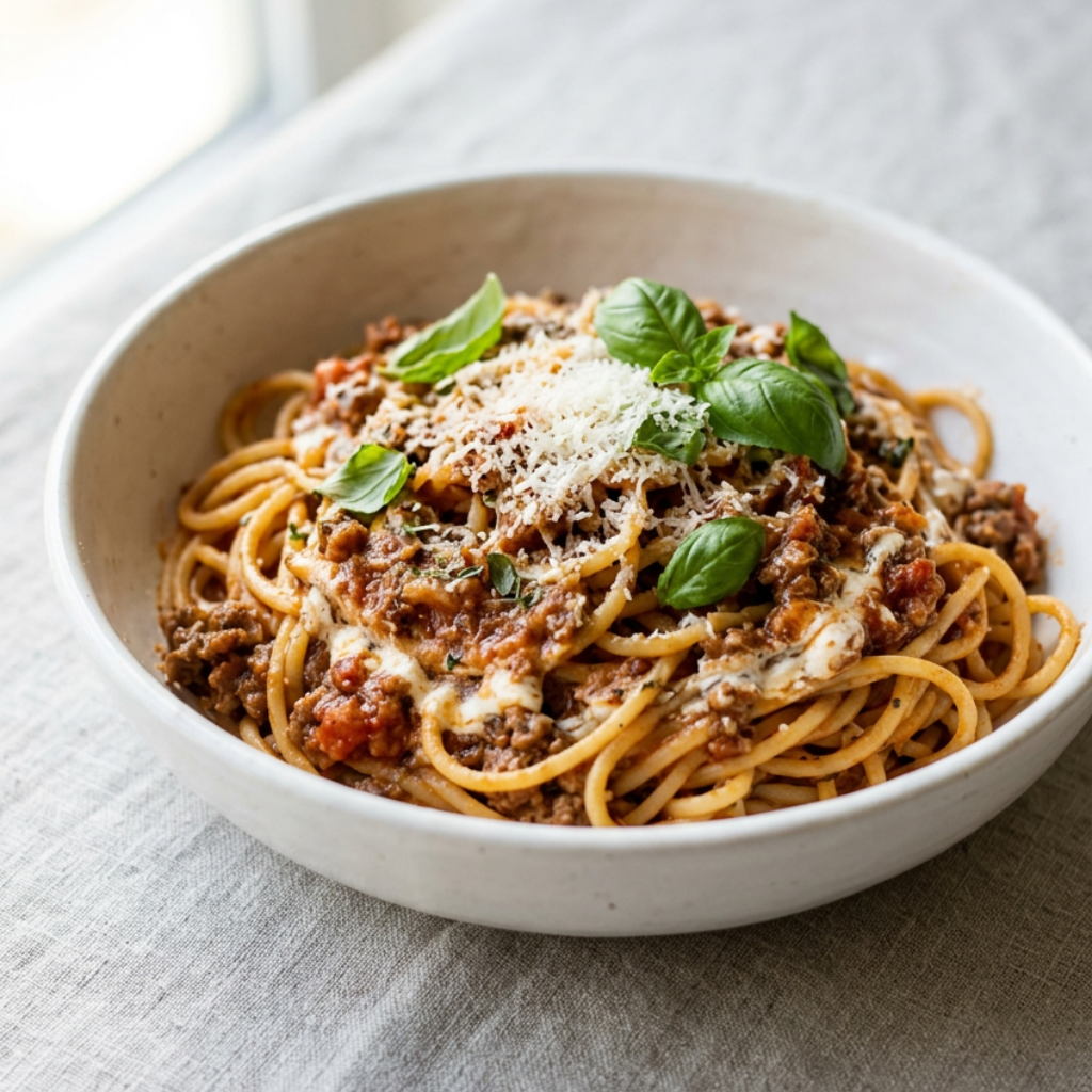 Spaghetti mit Hackfleisch und Frischkäse – Der Trick, der deine Bolognese auf ein neues Level hebt