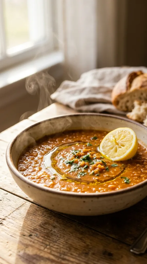 Budget-Rezepte unter 5 €: Wie man schnell, satt und trotzdem gut isst 2 Steaming red lentil soup wooden 202605112018
