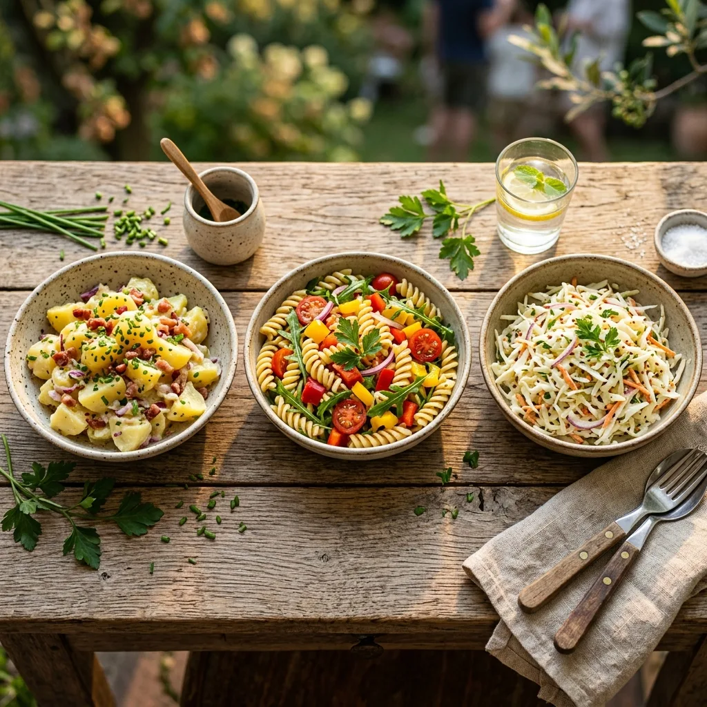 Three ceramic bowls BBQ salads 202605131310
