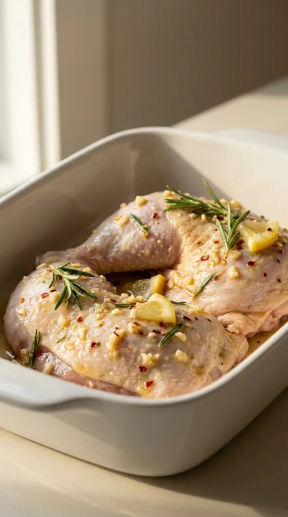 Two chicken thighs baking dish 202605141301