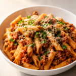 Das Rezept: Kichererbsenpasta mit gemischtem Hackfleisch