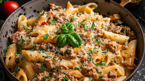 Cremige One-Pot-Pasta mit Hackfleisch und Frischkäse: schnelles Familienrezept aus einem Topf