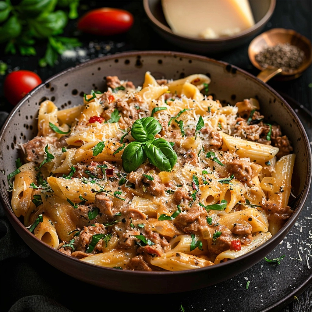 Cremige One-Pot-Pasta mit Hackfleisch und Frischkäse: schnelles Familienrezept aus einem Topf