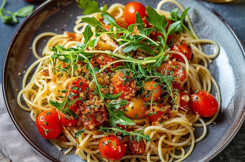 Spaghetti mit Hackbällchen in Tomatensoße: Das perfekte Rezept mit Rucola und Sonnenblumenkernen