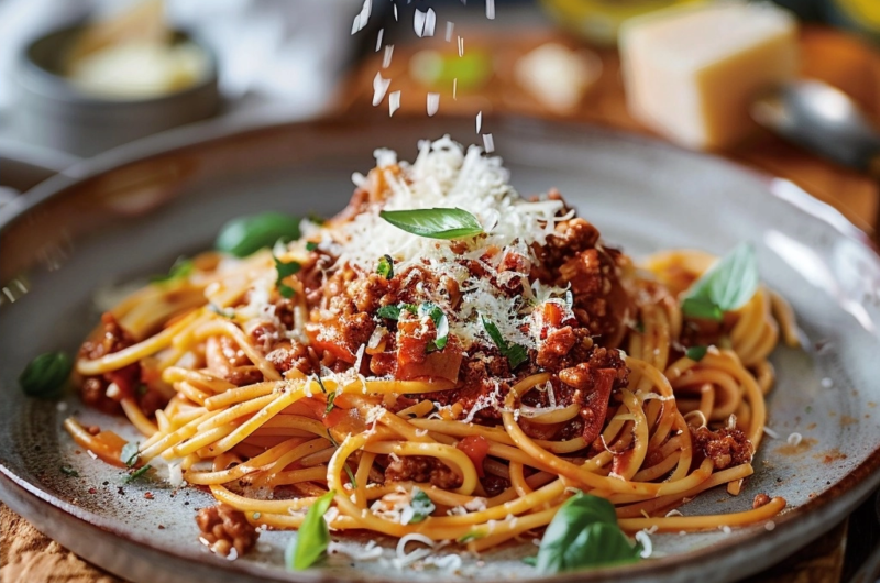 Schnelle Bolognese mit Spaghetti und Parmesan - Das perfekte Feierabend-Rezept