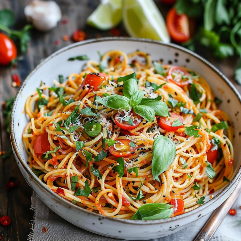 Leckerer Kalifornischer Spaghetti-Salat Rezept mit frischen Kräutern