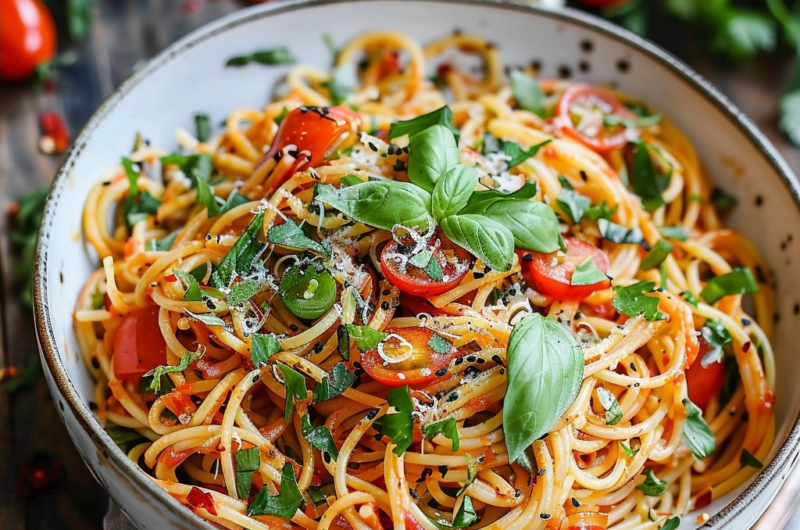 Leckerer Kalifornischer Spaghetti-Salat Rezept mit frischen Kräutern
