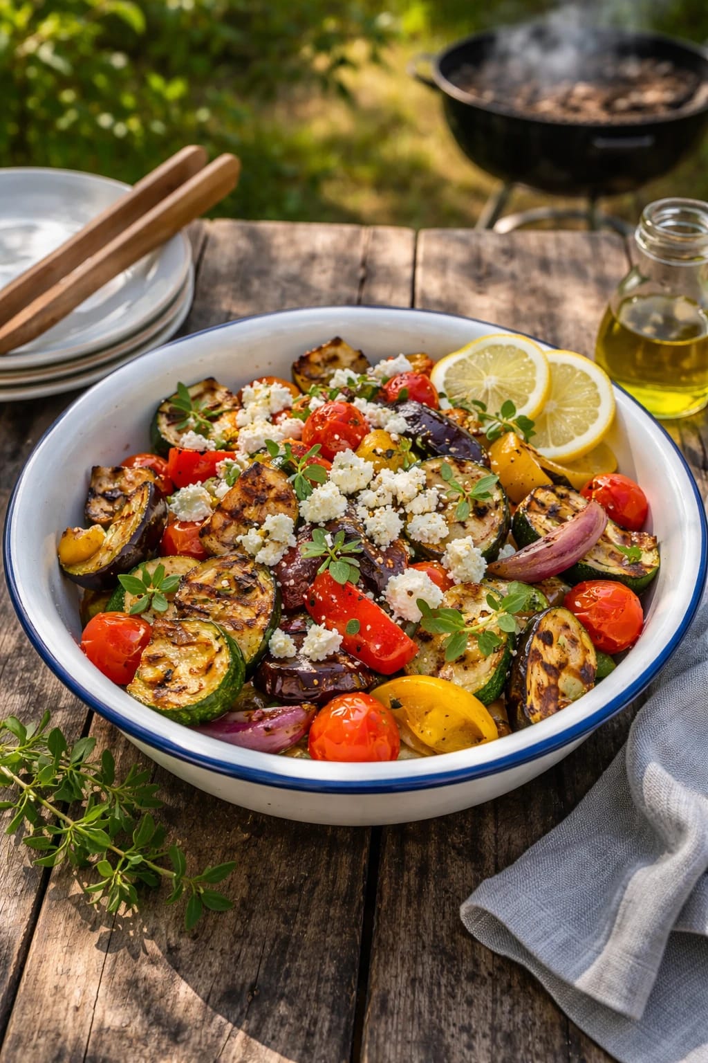 Mediterraner Grillgemüse-Salat mit Feta