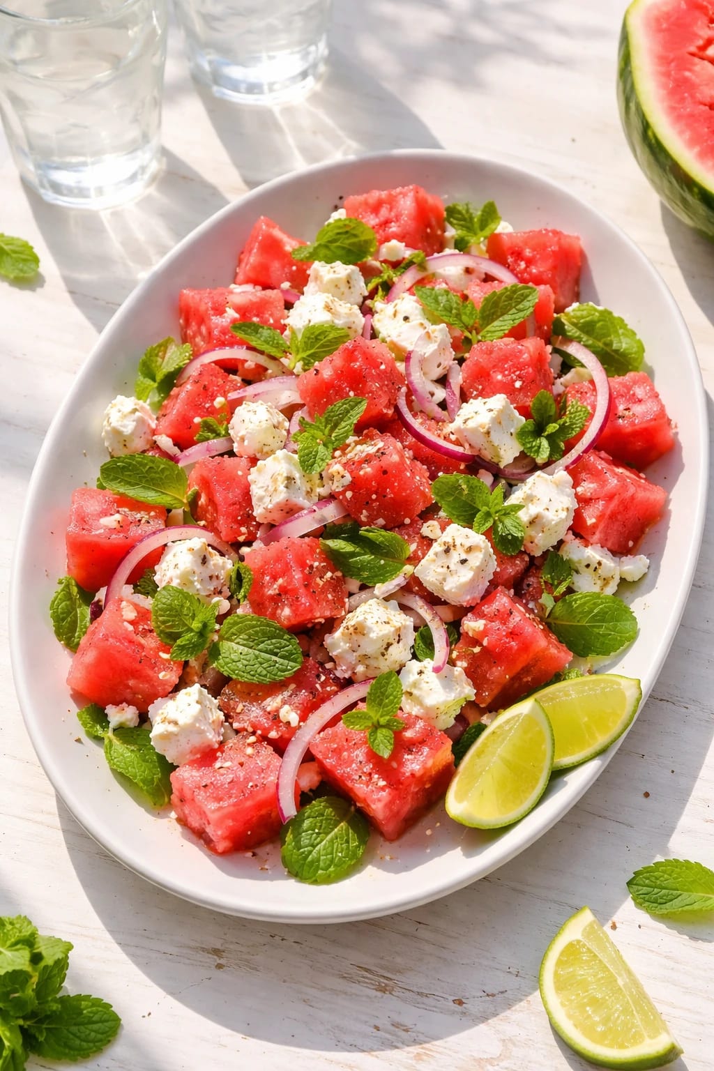Erfrischender Wassermelonen-Feta-Salat mit Minze