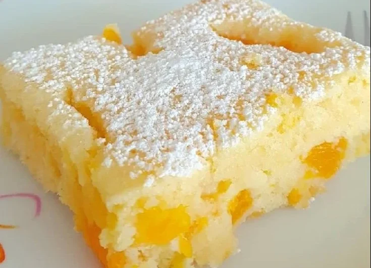 Leckerer Bleckuchen mit frischen Obstbelag auf einem Blech