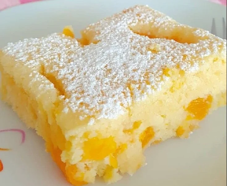 Leckerer Bleckuchen mit frischen Obstbelag auf einem Blech