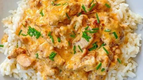 Schnell und cremig Hähnchen Gyros serviert mit Reis