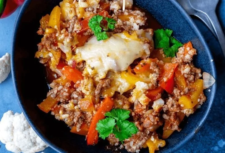 Köstliches Low-Carb Mittagessen auf einem Teller, gesund und schnell zubereitet.