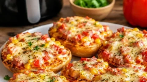 Köstliche Pizzabrötchen aus dem Airfryer auf einem Teller serviert