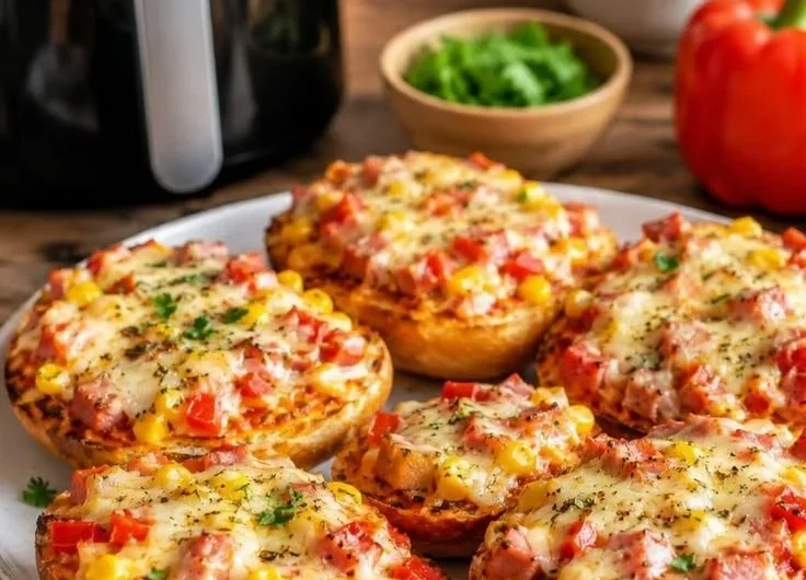 Köstliche Pizzabrötchen aus dem Airfryer auf einem Teller serviert