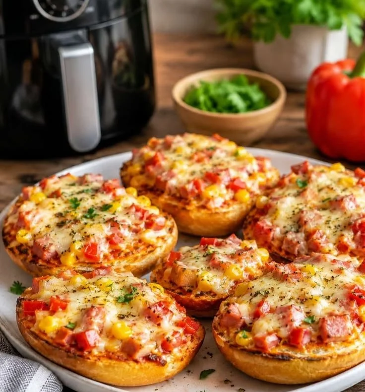Köstliche Pizzabrötchen aus dem Airfryer auf einem Teller serviert