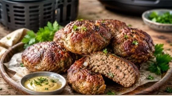 Saftige Airfryer Frikadellen frisch aus dem Airfryer auf einem Teller