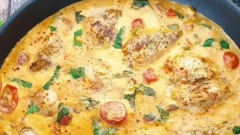 Hähnchenfilet in cremiger Frischkäse-Parmesan-Soße mit Nudeln