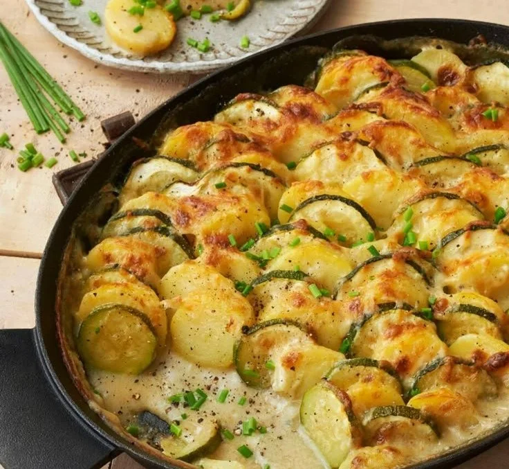 Köstlicher Kartoffel-Zucchini-Auflauf frisch aus dem Ofen