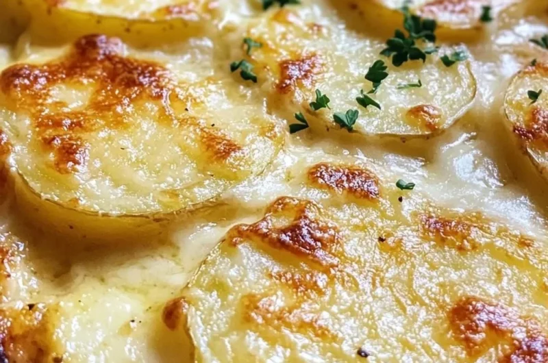 Leckeres selbstgemachtes Kartoffelgratin mit Käse und Kräutern.
