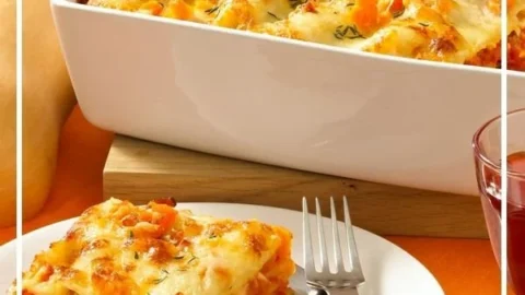Köstliche Kürbis-Lasagne auf einem Teller angerichtet