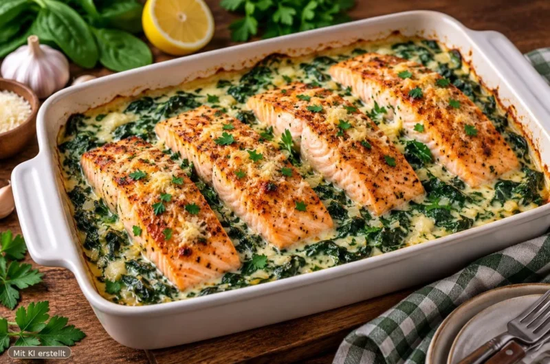 Lachs mit frischem Spinat und ofenfrischer Zubereitung