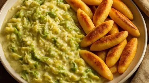 Schupfnudeln mit Rahmwirsing, ein traditionelles deutsches Gericht.