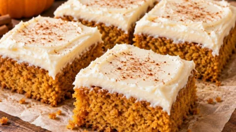 Saftiger Kürbiskuchen vom Blech auf einem Teller serviert.