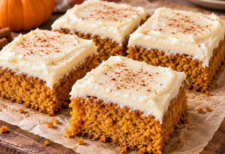Saftiger Kürbiskuchen vom Blech auf einem Teller serviert.