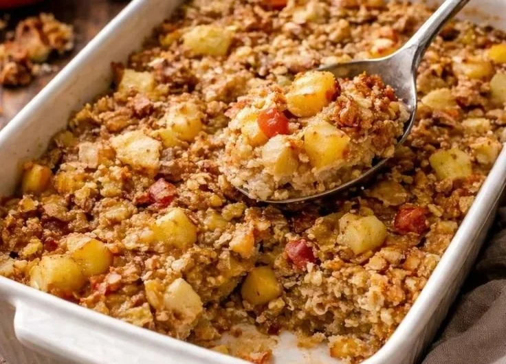 Sättigender Apfel-Haferflocken-Auflauf mit frischen Äpfeln und Haferflocken