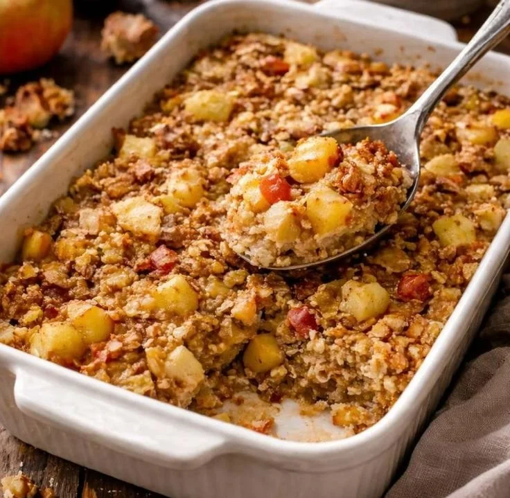 Sättigender Apfel-Haferflocken-Auflauf mit frischen Äpfeln und Haferflocken