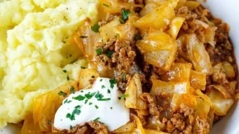 Schmorkohl mit Hack, serviert in einer dekorativen Schüssel, lecker und nahrhaft.