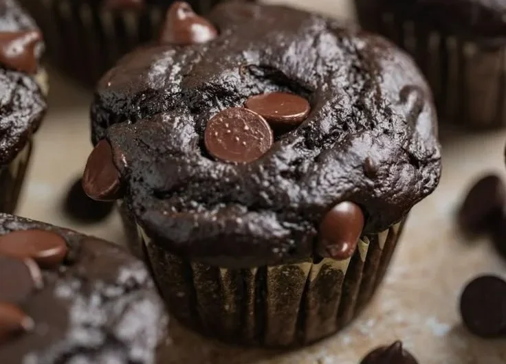 Leckere Schokoladen-Spinat-Muffins serviert auf einem Teller.